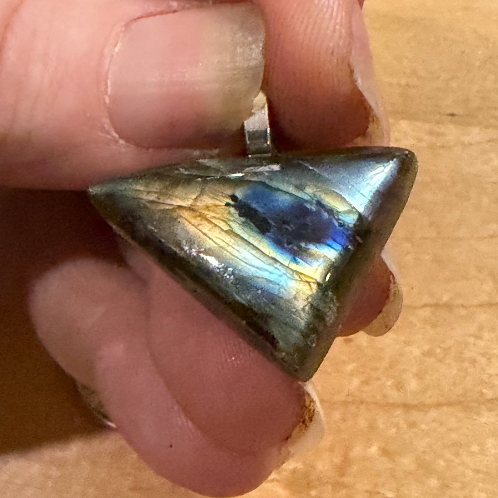 Dainty Flashy Blue/Gold Triangular Labradorite Pendant Necklace